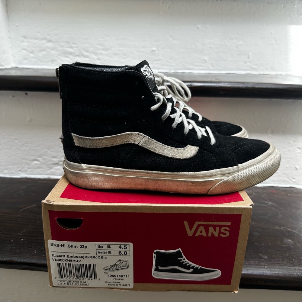Vans Sk8-hi Slim Zip Lizard Emboss Black Suede Leather Scotchguard M 4.5 W 6